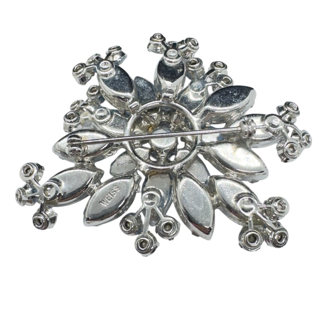 Vintage Hallmarked Weiss Topaz Blue Rhinestone Brooch - Picture 5 of 8